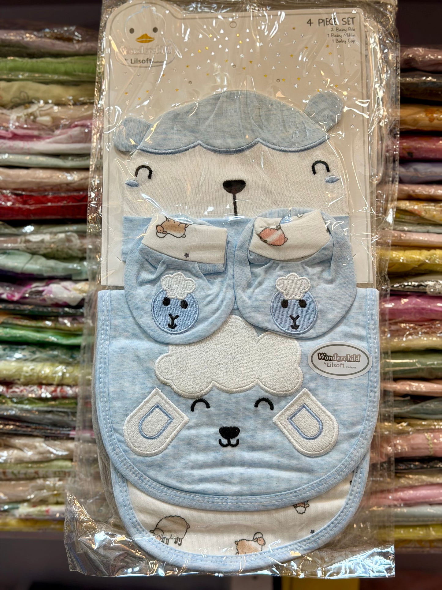 4 Piece Baby Gift Set – Baby Cap, 2 Baby Bibs & Baby Mittens(0-9Months)