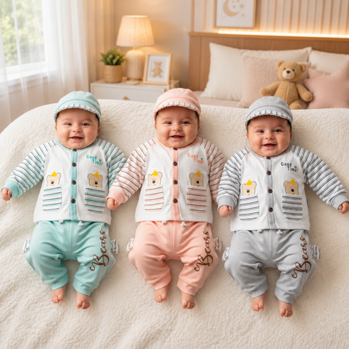 3-Piece Winter Outfit Set with Cap – Bear Design | Newborn