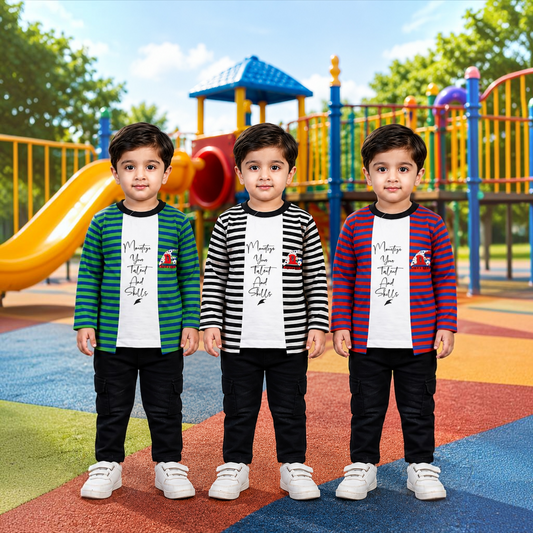 Boys Cotton Full Sleeve T-Shirt & Cargo Pants Set
