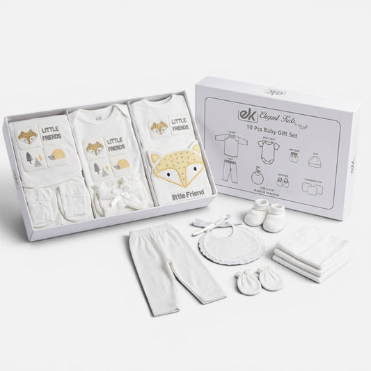10 Pcs Newborn Baby Gift Set – 100% Cotton Baby Clothes Set (0-6 Months)