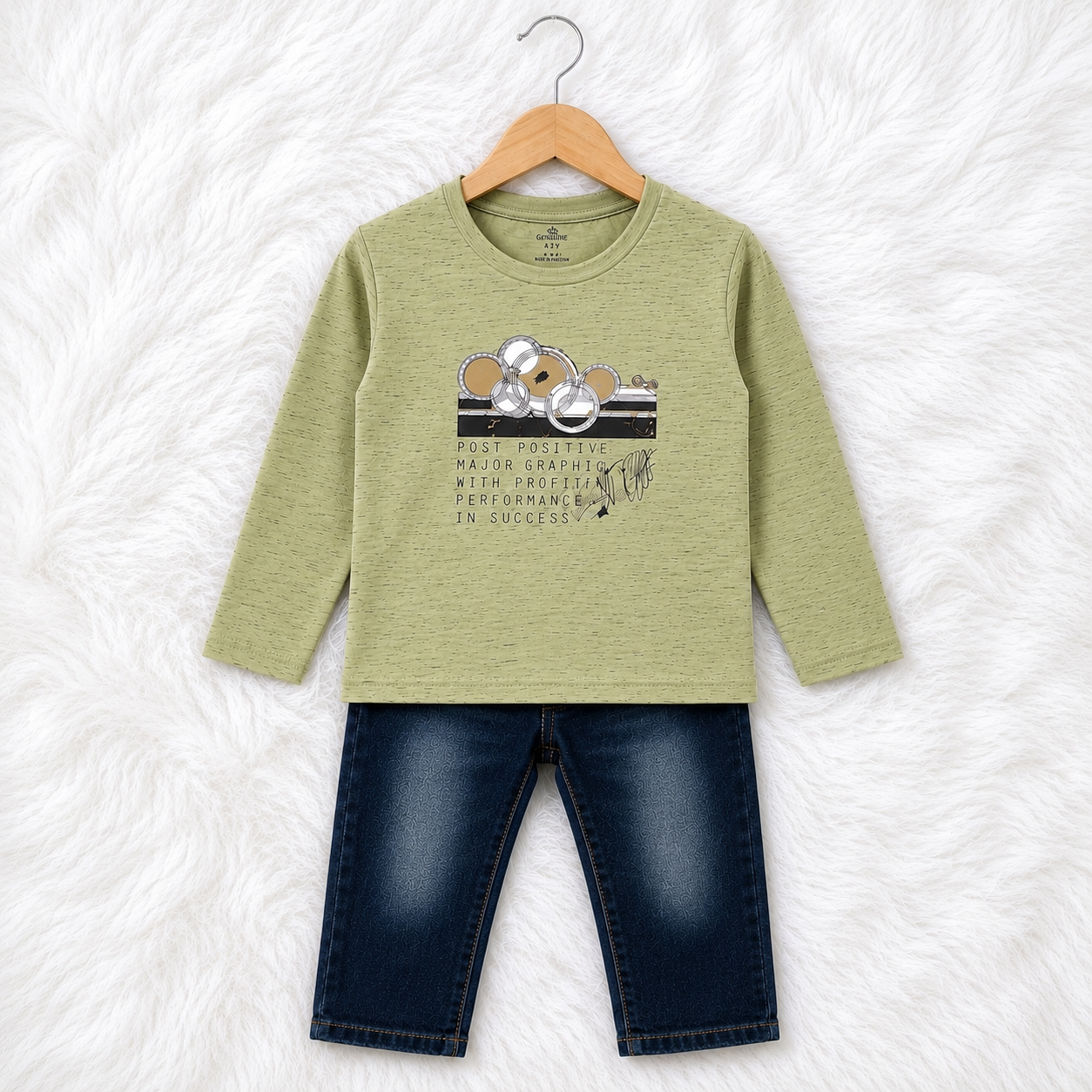 Boys Full Sleeve T-Shirt with Denim Pants | 2-Piece Kids Outfit Set