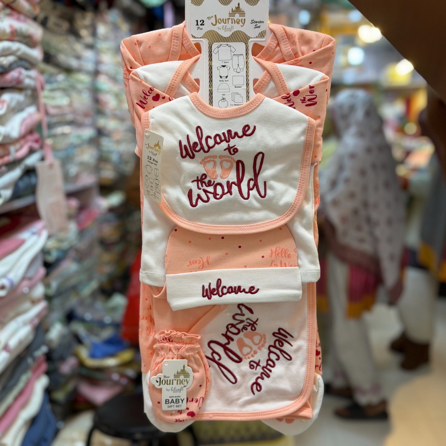 12 Piece Newborn Baby Starter Gift Set | Cotton Baby Clothes with Hanger | Welcome to the World(0-3Months)