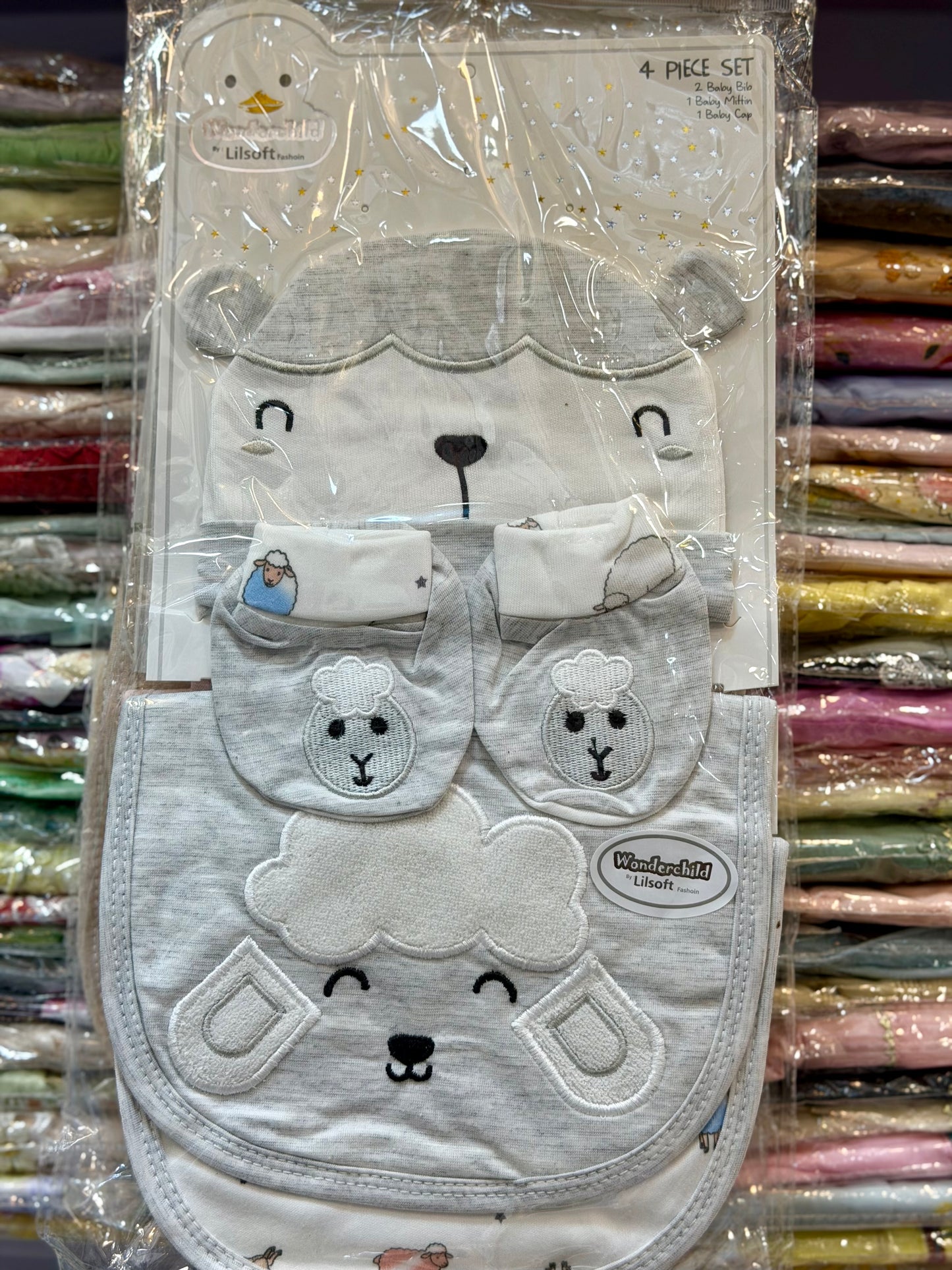 4 Piece Baby Gift Set – Baby Cap, 2 Baby Bibs & Baby Mittens(0-9Months)
