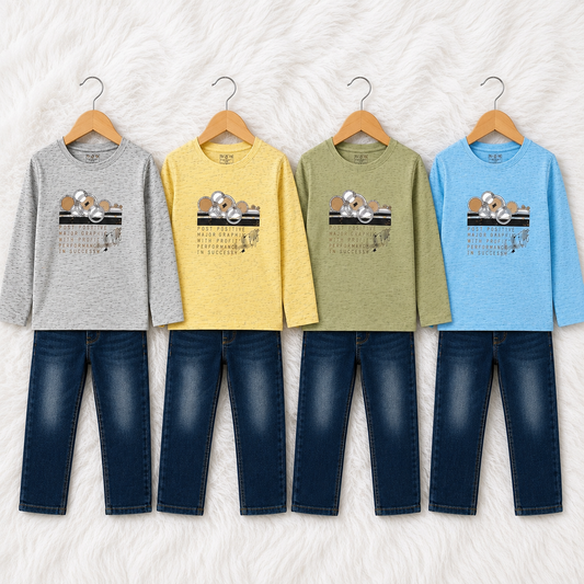 Boys Full Sleeve T-Shirt with Denim Pants | 2-Piece Kids Outfit Set