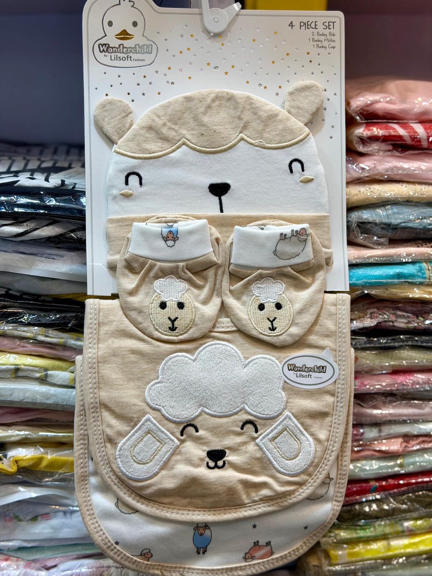4 Piece Baby Gift Set – Baby Cap, 2 Baby Bibs & Baby Mittens(0-9Months)