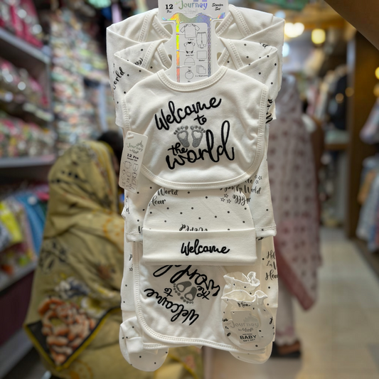 12 Piece Newborn Baby Starter Gift Set | Cotton Baby Clothes with Hanger | Welcome to the World(0-3Months)
