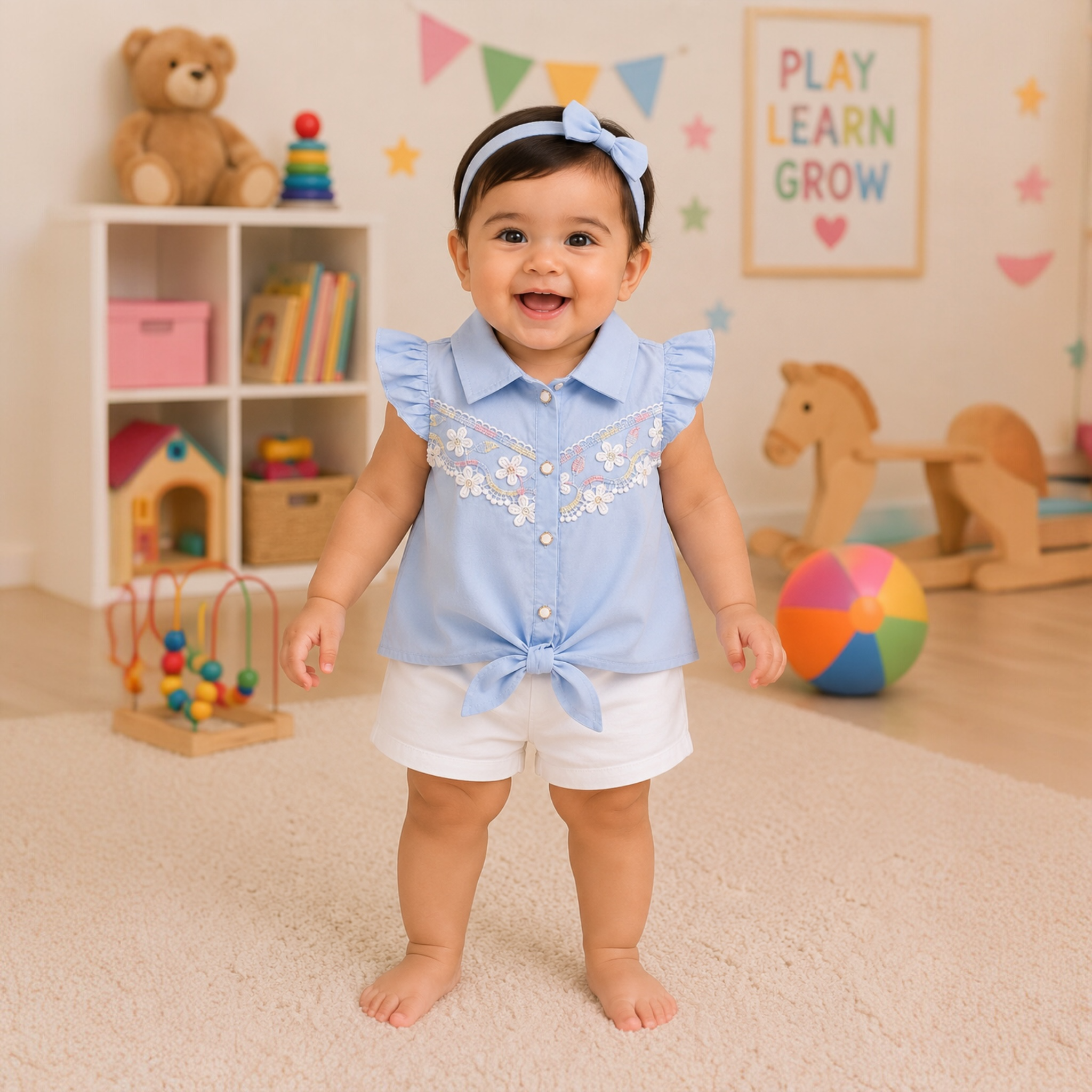 Baby Girl Stylish Summer Dress Set | Soft Cotton Top & Shorts
