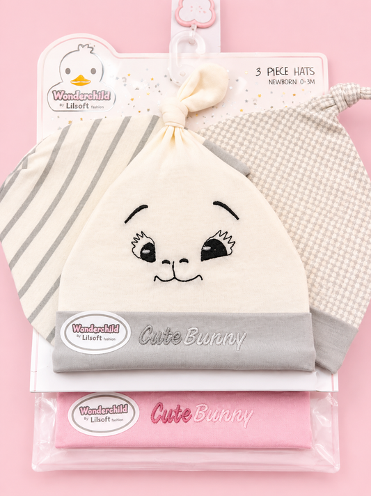 Piece Newborn Baby Hat Set – Cute Bunny Cotton Caps (4 Colors) | Soft Baby Hats 0–3 Months