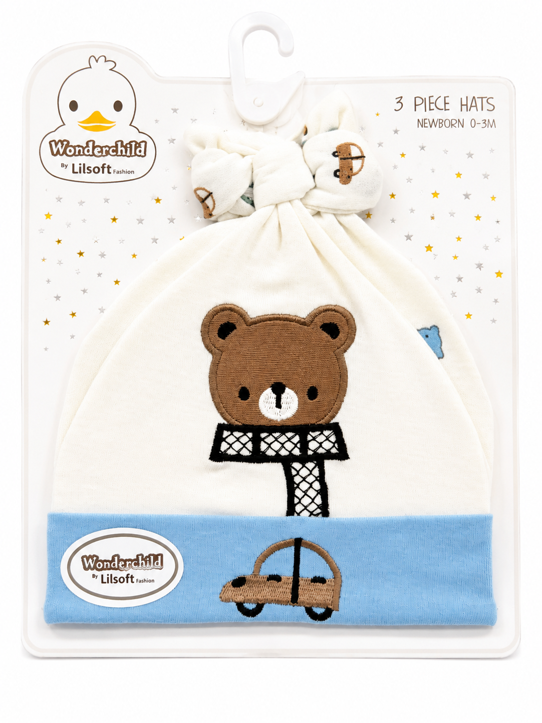 3 Piece Newborn Baby Hat Set – Soft Cotton Knotted Caps (4 Colors Available, 0–3 Months)