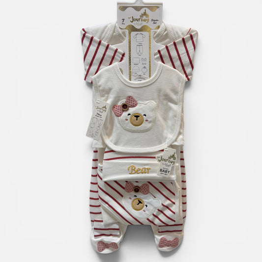 7 Piece Baby Girl Starter Set – Cotton Newborn Gift Set with Shirt, Pajama, Bib, Blanket, Cap & Booties