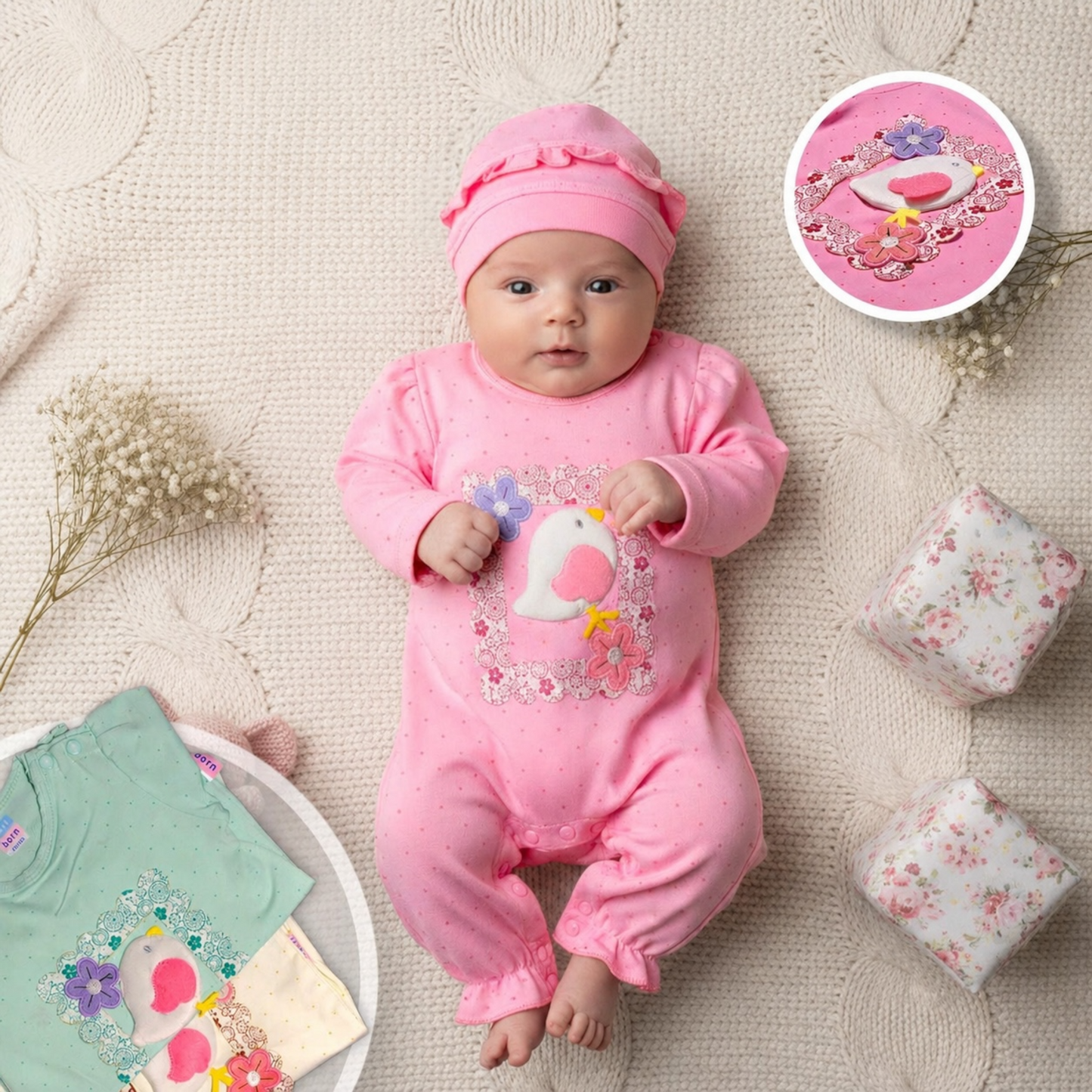 Newborn Baby Girl Romper with Cap(imported)