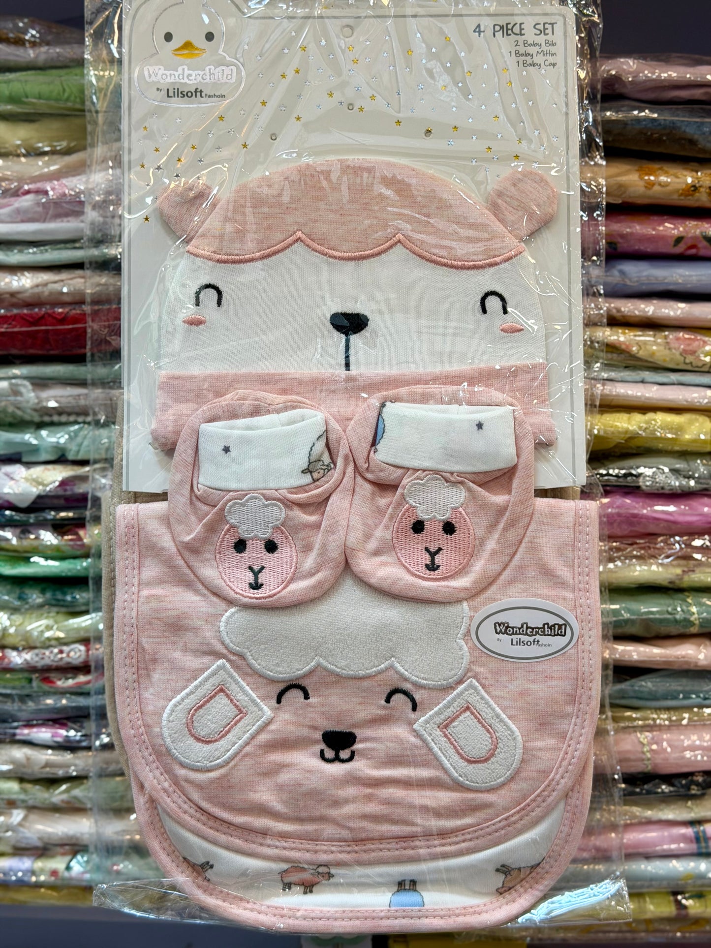 4 Piece Baby Gift Set – Baby Cap, 2 Baby Bibs & Baby Mittens(0-9Months)