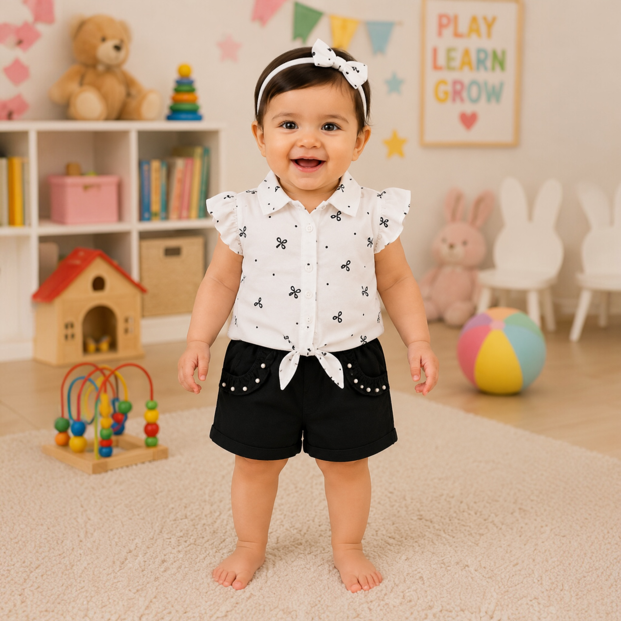 Baby Girl Stylish Summer Dress Set | Soft Cotton Top & Shorts