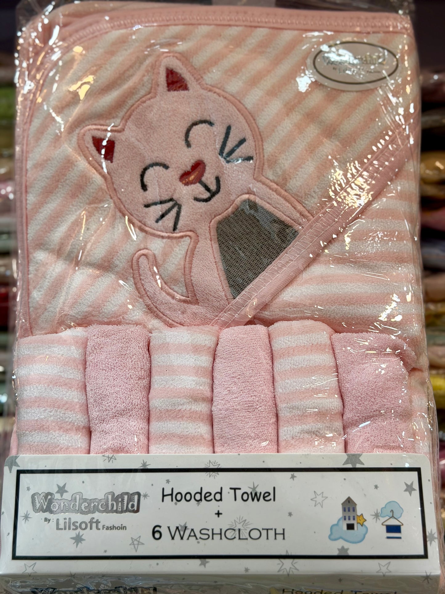 7 Piece Baby Hooded Bath Towel Set (0–9 Months) | 1 Bath Towel & 6 Wash Cloths | Soft Terry Cotton