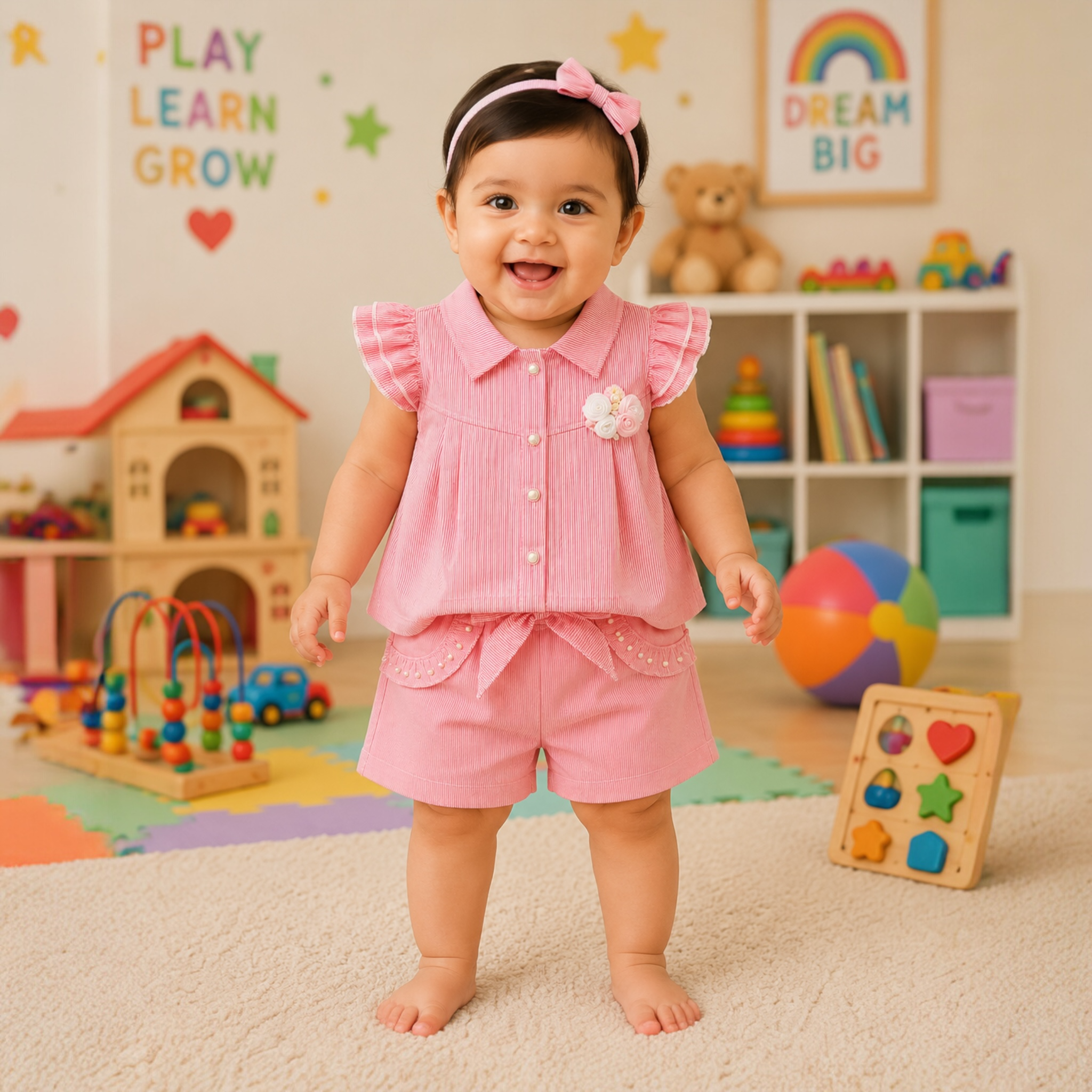 Baby Girl Stylish Summer Dress Set | Soft Cotton Top & Shorts