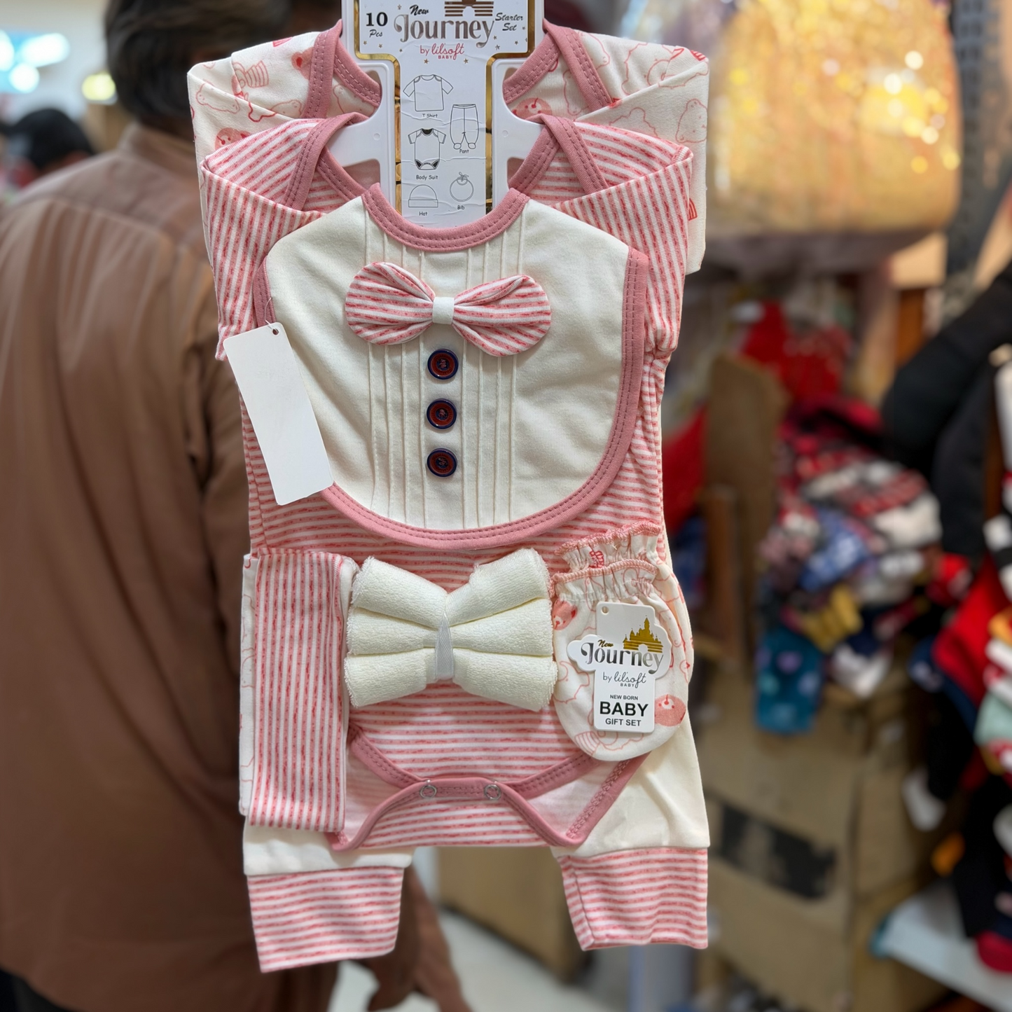10 Piece Newborn Baby Cotton Starter Set – Shirt, Pajama, Romper, Bib, Cap & Accessories(0-3Months)