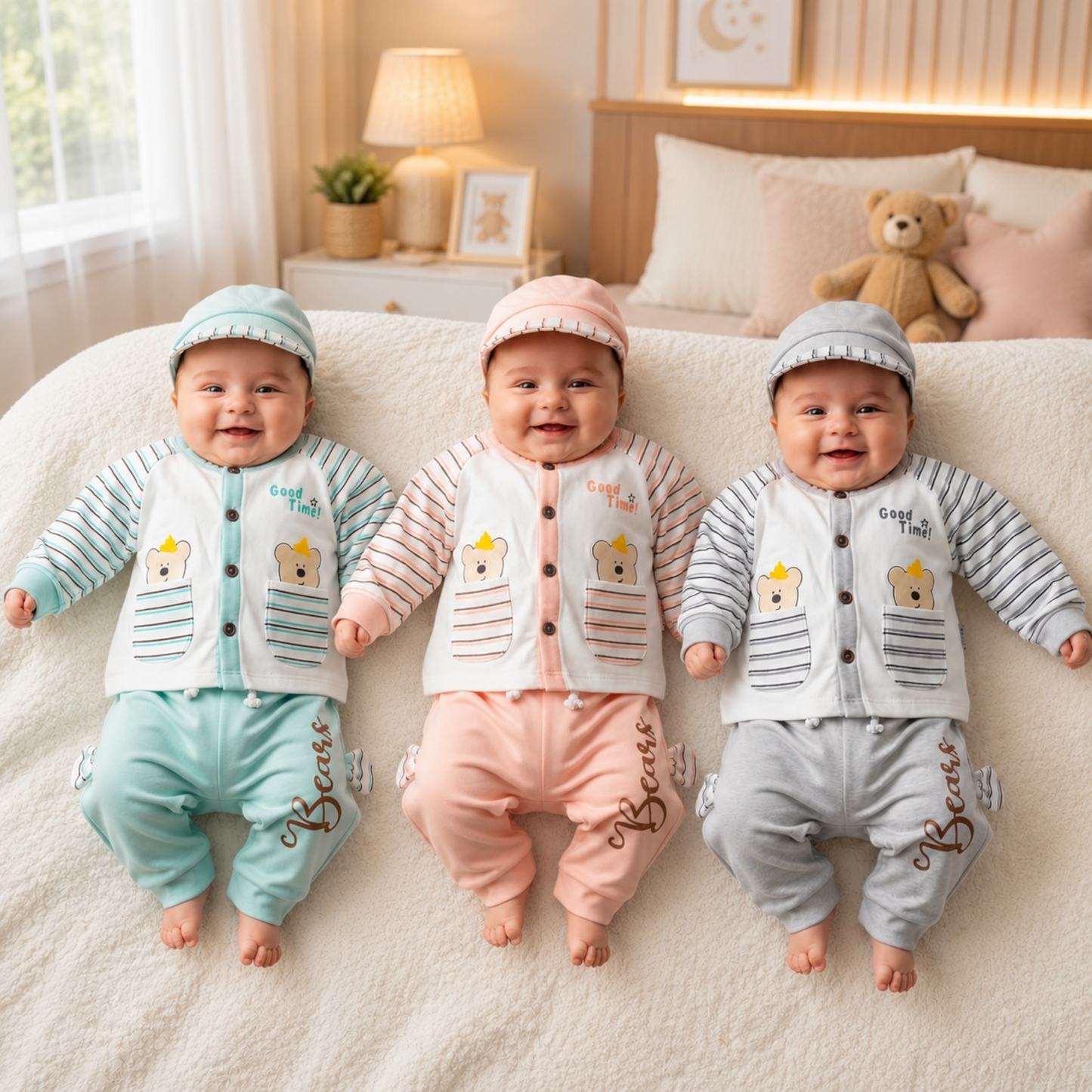 3-Piece Winter Outfit Set with Cap – Bear Design | Newborn