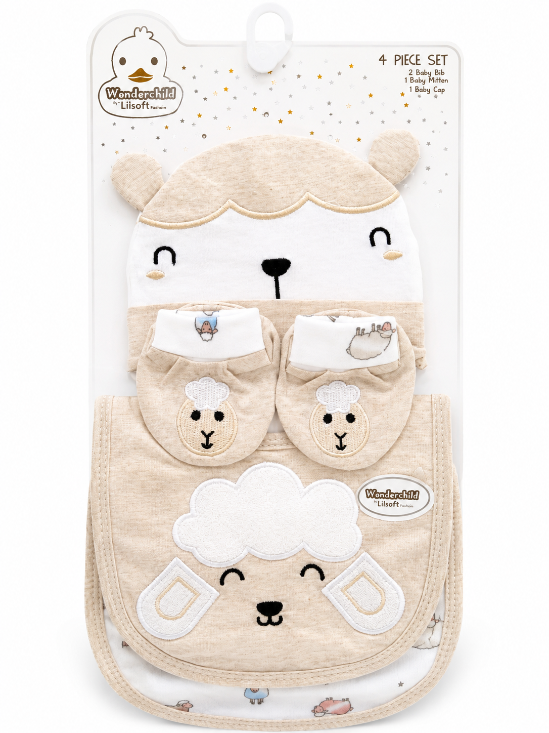4 Piece Baby Gift Set – Baby Cap, 2 Baby Bibs & Baby Mittens(0-9Months)