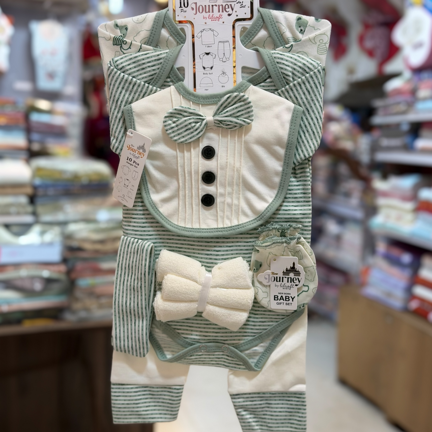 10 Piece Newborn Baby Cotton Starter Set – Shirt, Pajama, Romper, Bib, Cap & Accessories(0-3Months)