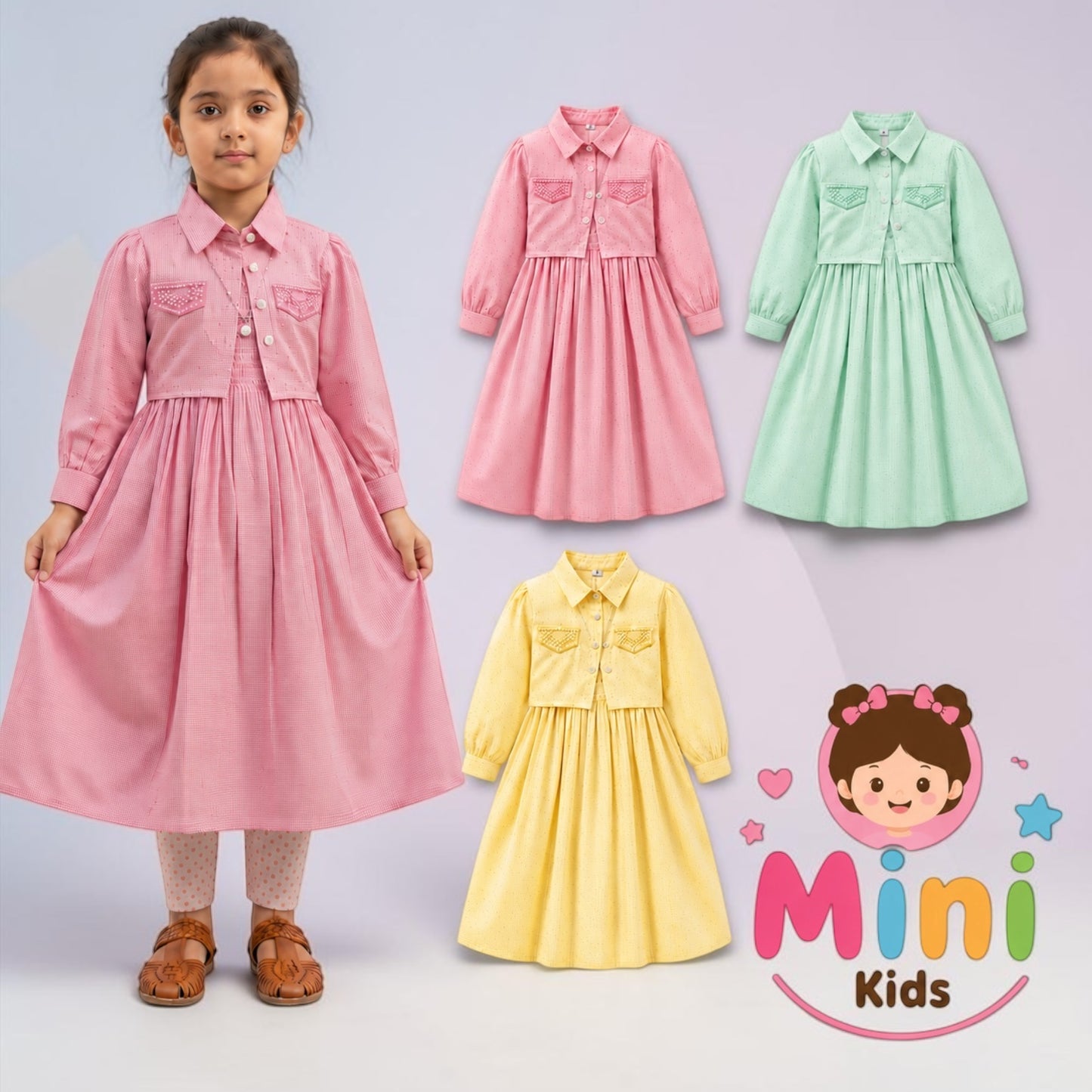 Girls 3 Pcs 6inch Long Maxi Dress Set