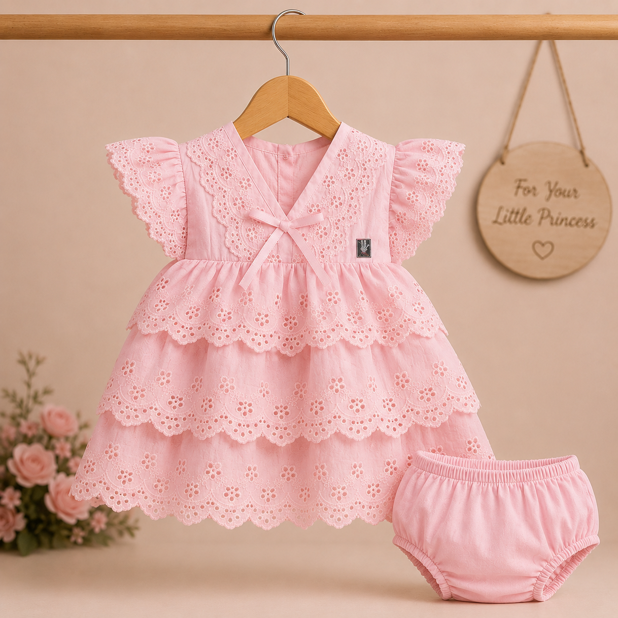 Lace Baby Girl Loan Frock with Free Bloomers