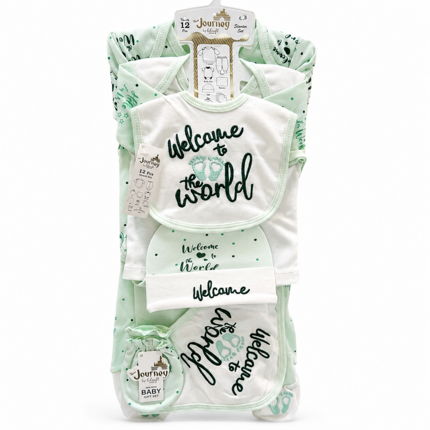 12 Piece Newborn Baby Starter Gift Set | Cotton Baby Clothes with Hanger | Welcome to the World(0-3Months)