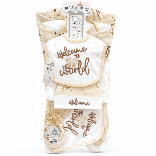 12 Piece Newborn Baby Starter Gift Set | Cotton Baby Clothes with Hanger | Welcome to the World(0-3Months)