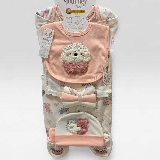 10 Piece Newborn Baby Starter Set – Unisex Cotton Gift Set with Shirt, Pajama, Bib, Blanket, Cap, Booties & Wash Cloths