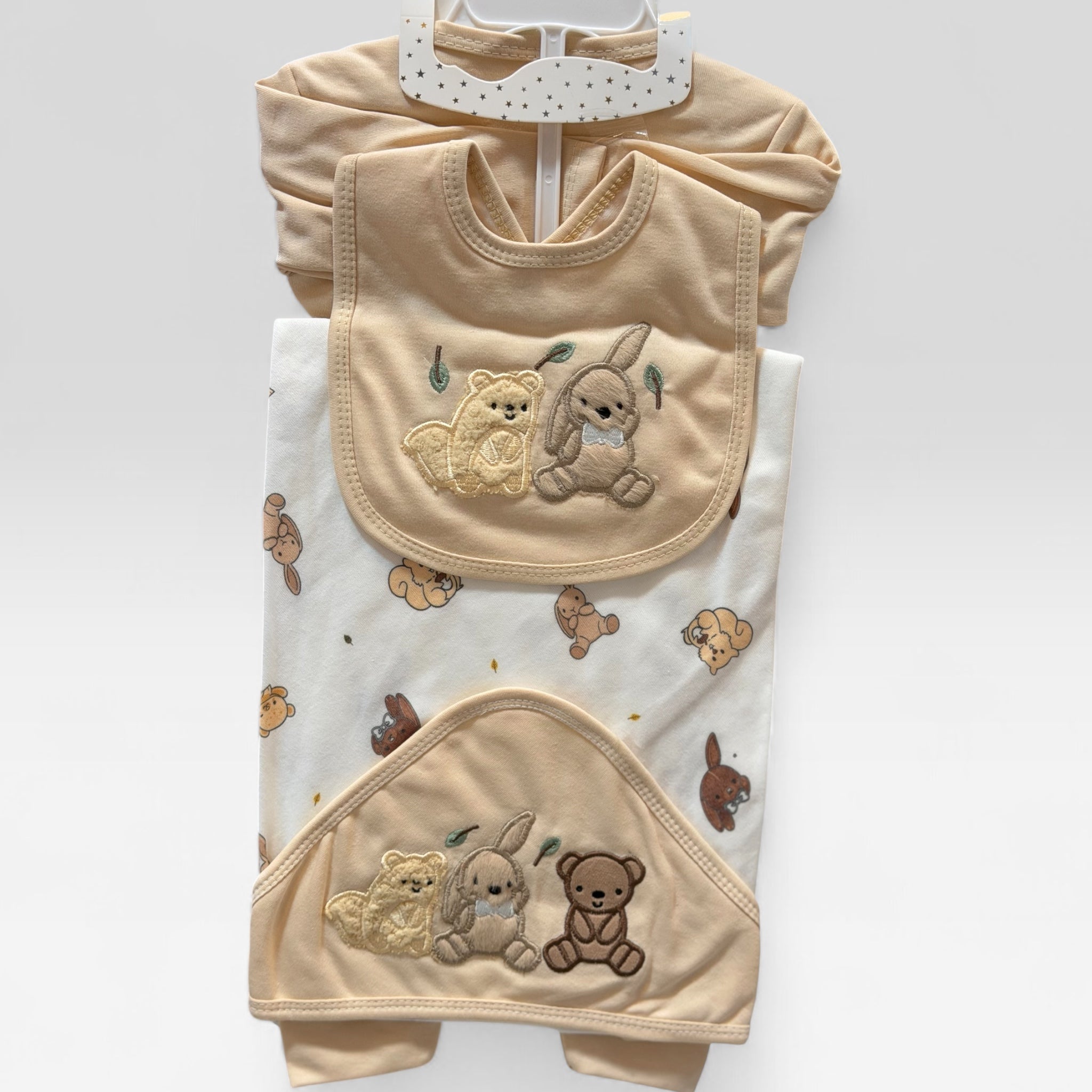 10 Piece Newborn Baby Starter Set – Premium Cotton Full Romper, Pajama, Bib, Blanket, Cap, Booties & Wash Cloths