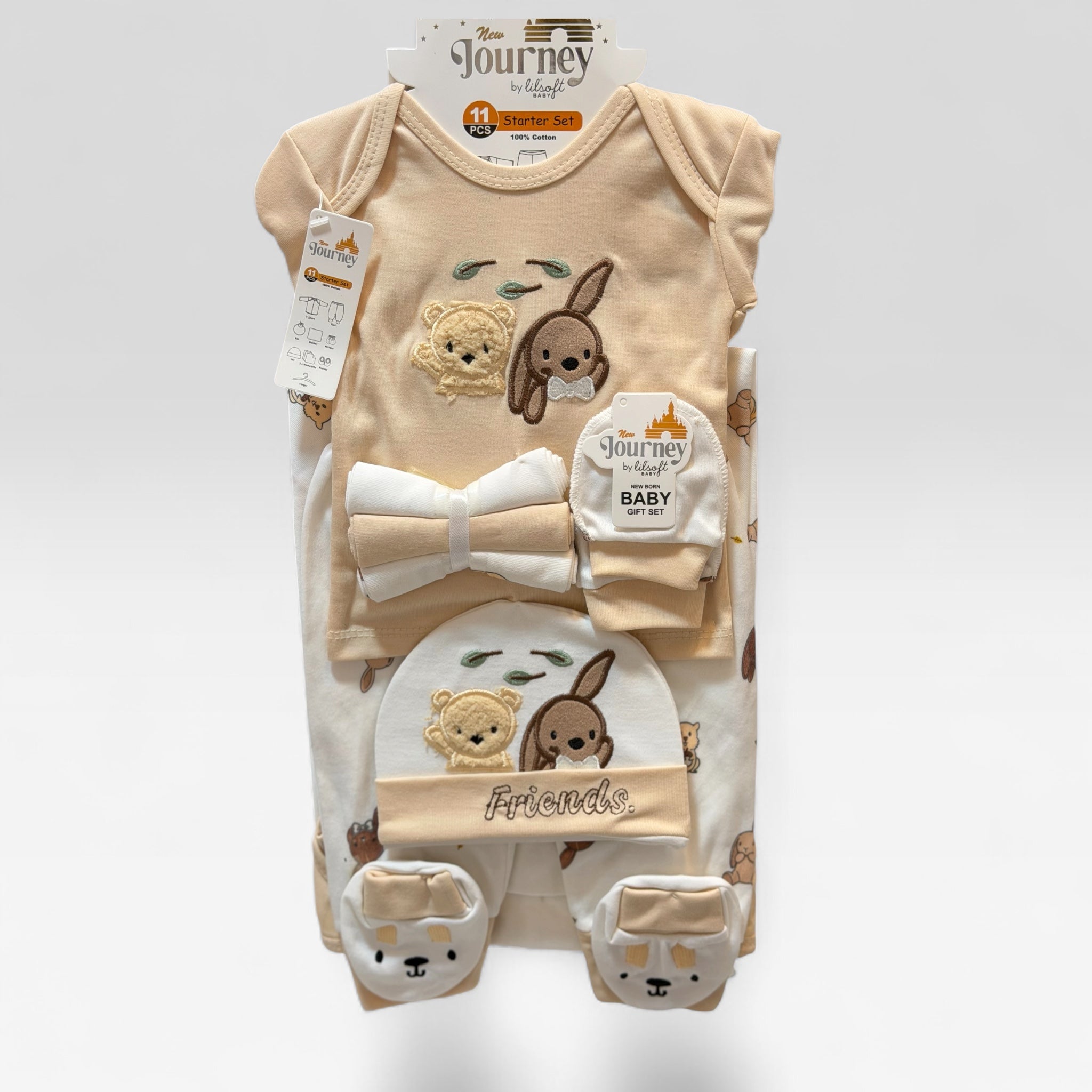 10 Piece Newborn Baby Starter Set – Premium Cotton Full Romper, Pajama, Bib, Blanket, Cap, Booties & Wash Cloths