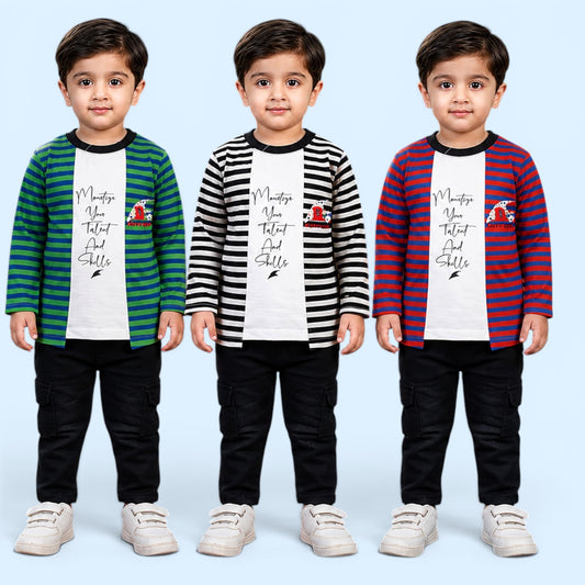 Boys Cotton Full Sleeve T-Shirt & Cargo Pants Set