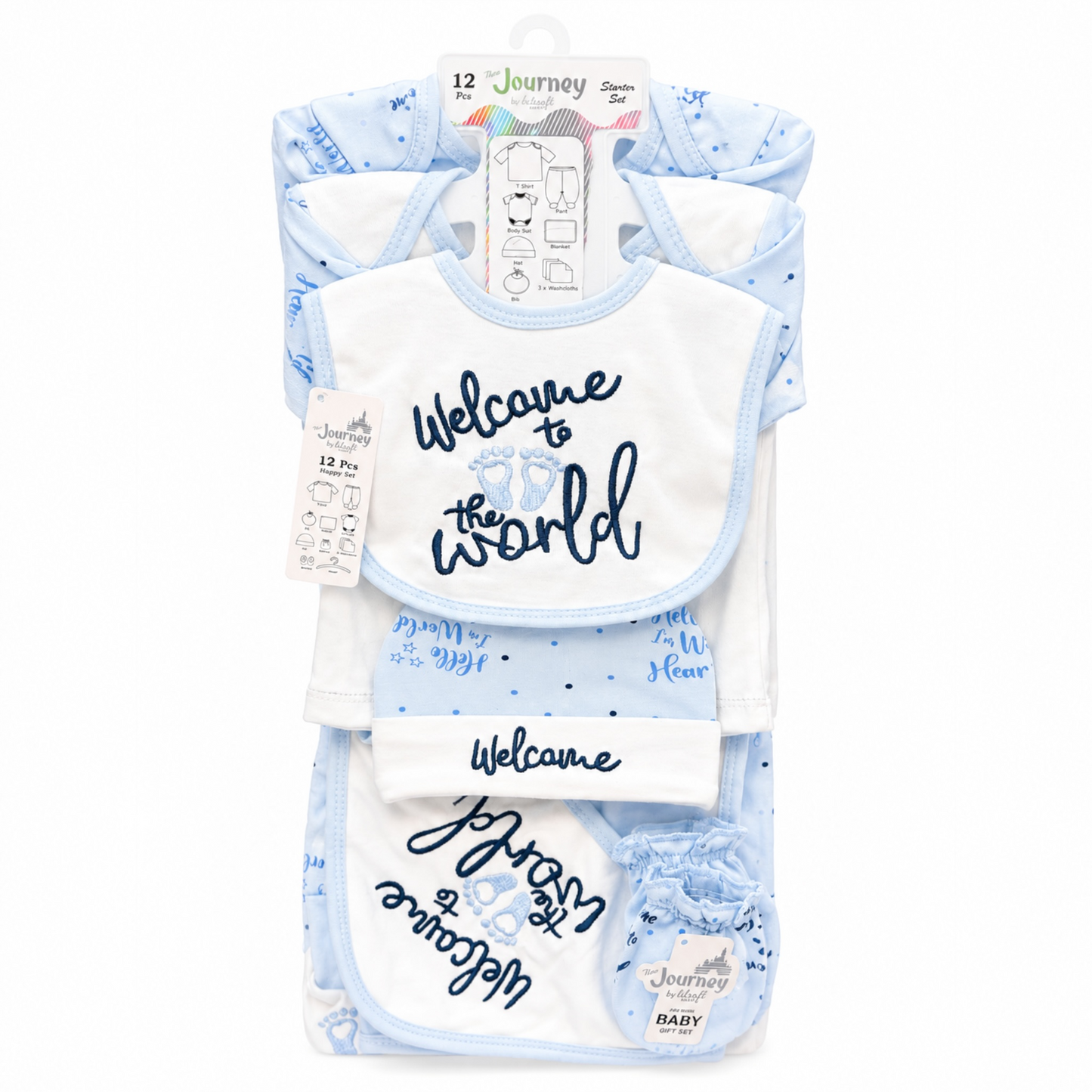 12 Piece Newborn Baby Starter Gift Set | Cotton Baby Clothes with Hanger | Welcome to the World(0-3Months)
