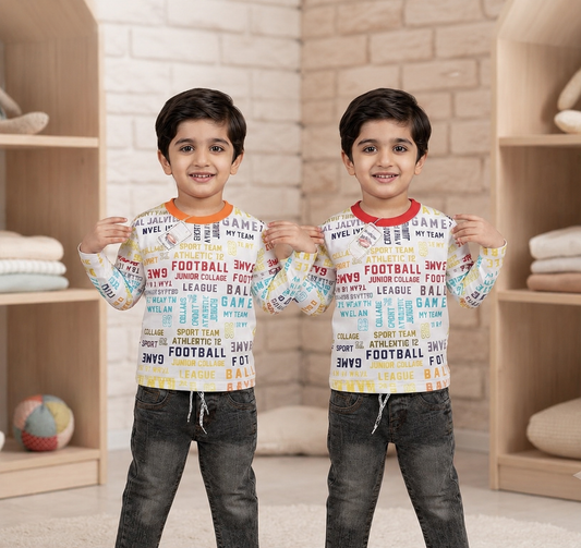 Boys Printed Full Sleeve T-Shirt with Denim Jeans | wilayat