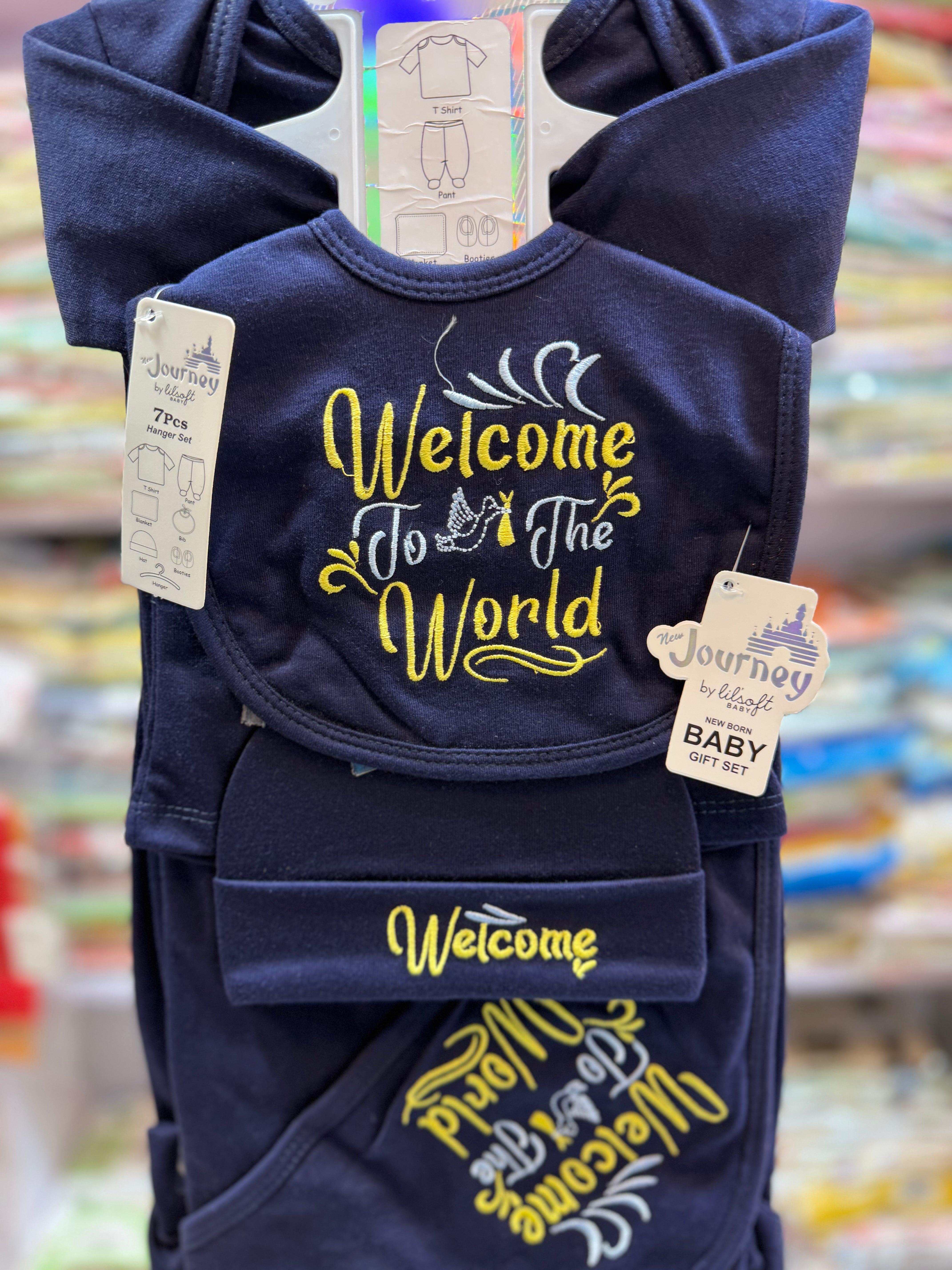 7 Piece Newborn Baby Starter Set – Soft Cotton Round Neck Shirt, Pajama, Bib, Blanket, Cap & Booties