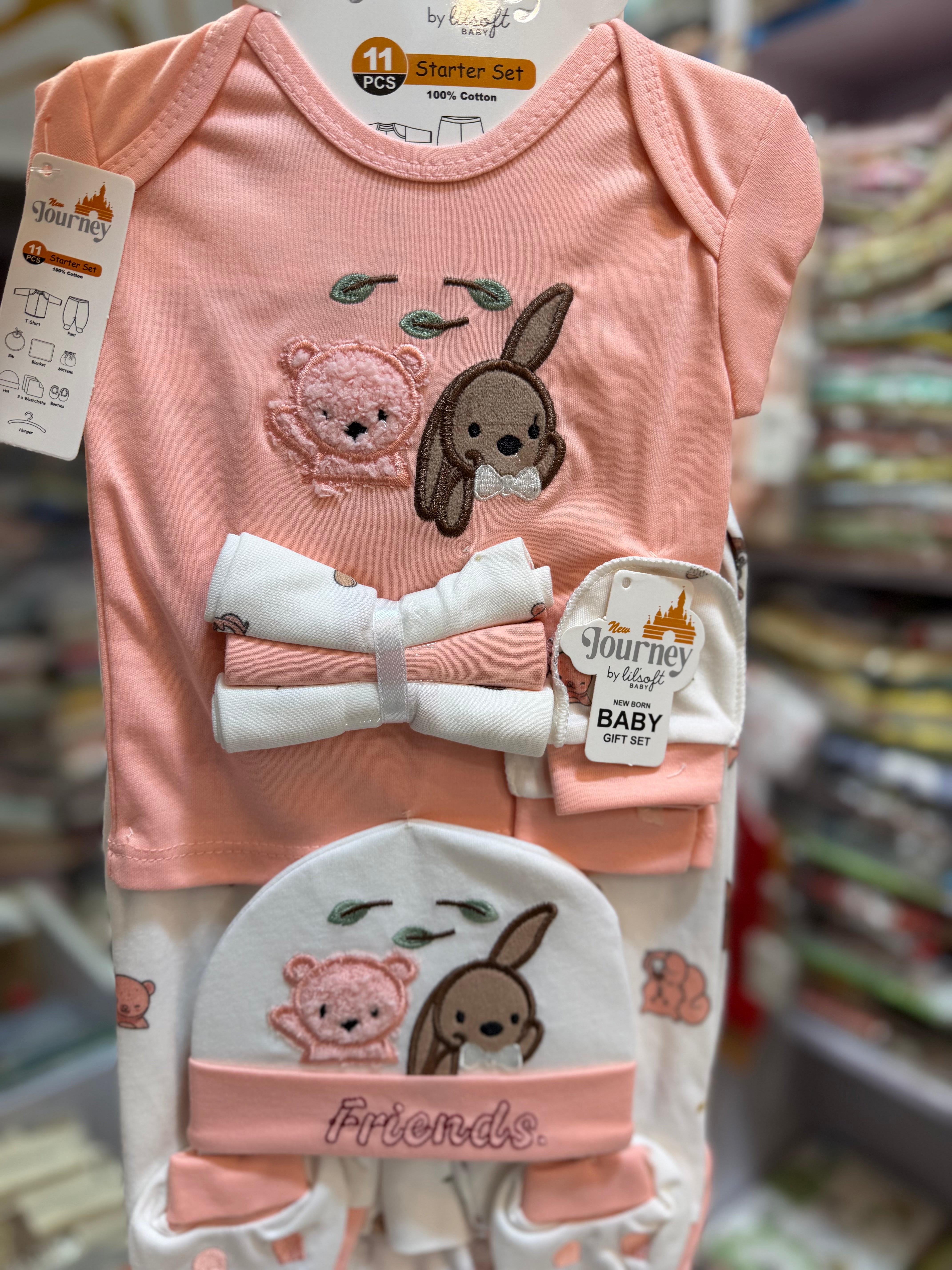 10 Piece Newborn Baby Starter Set – Premium Cotton Full Romper, Pajama, Bib, Blanket, Cap, Booties & Wash Cloths