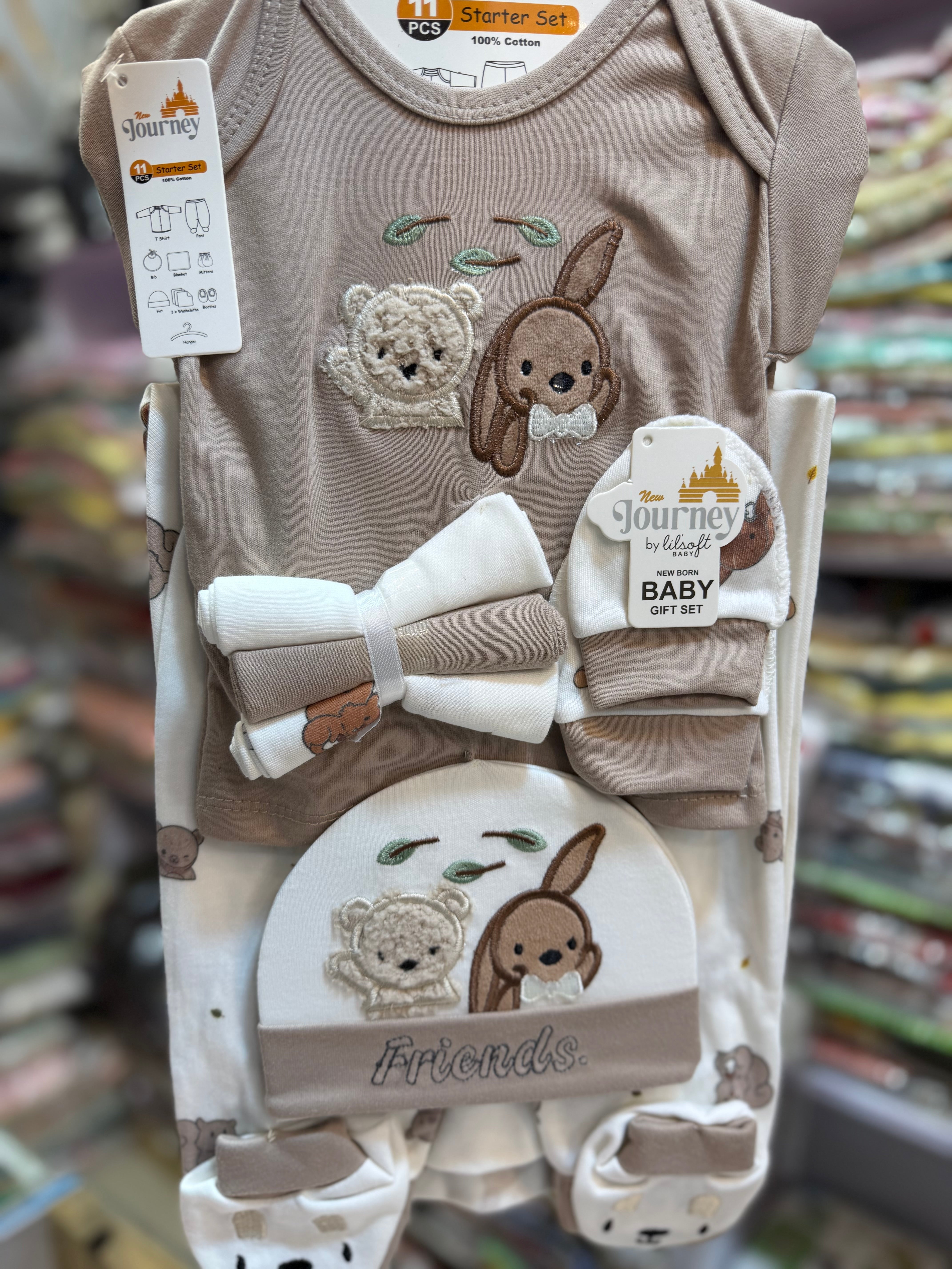 10 Piece Newborn Baby Starter Set – Premium Cotton Full Romper, Pajama, Bib, Blanket, Cap, Booties & Wash Cloths