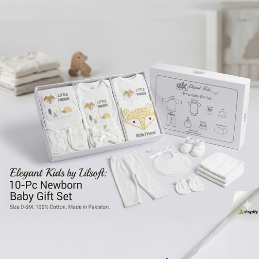 10 Pcs Newborn Baby Gift Set – 100% Cotton Baby Clothes Set (0-6 Months)